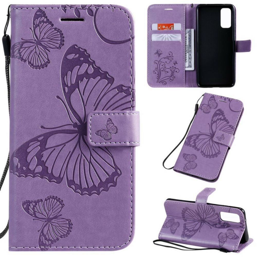 Leren Hoesje voor Samsung Galaxy S20 Met Ketting Reuzenvlinders Met Bandjes