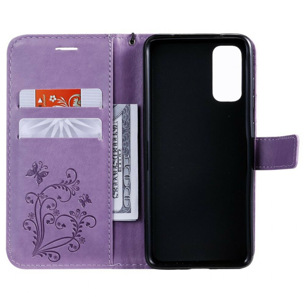 Leren Hoesje voor Samsung Galaxy S20 Met Ketting Reuzenvlinders Met Bandjes