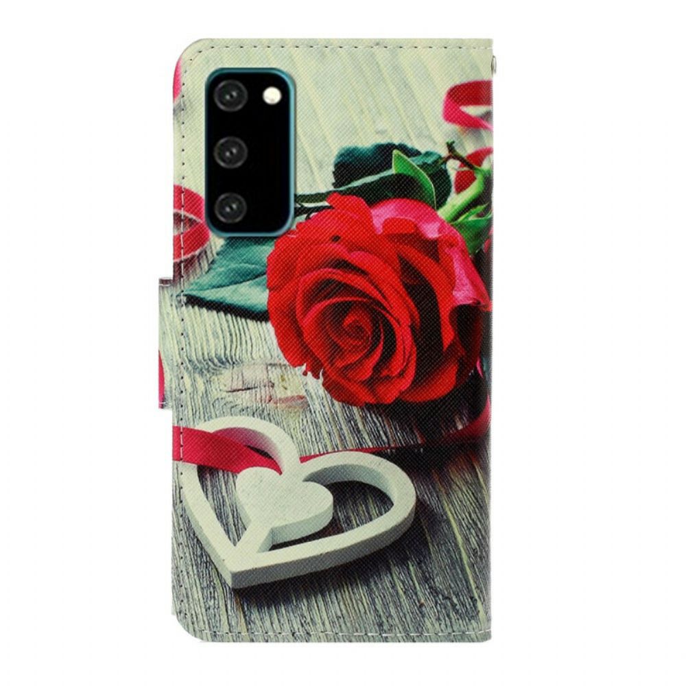 Leren Hoesje voor Samsung Galaxy S20 Met Ketting Romantische Roos Met Bandjes