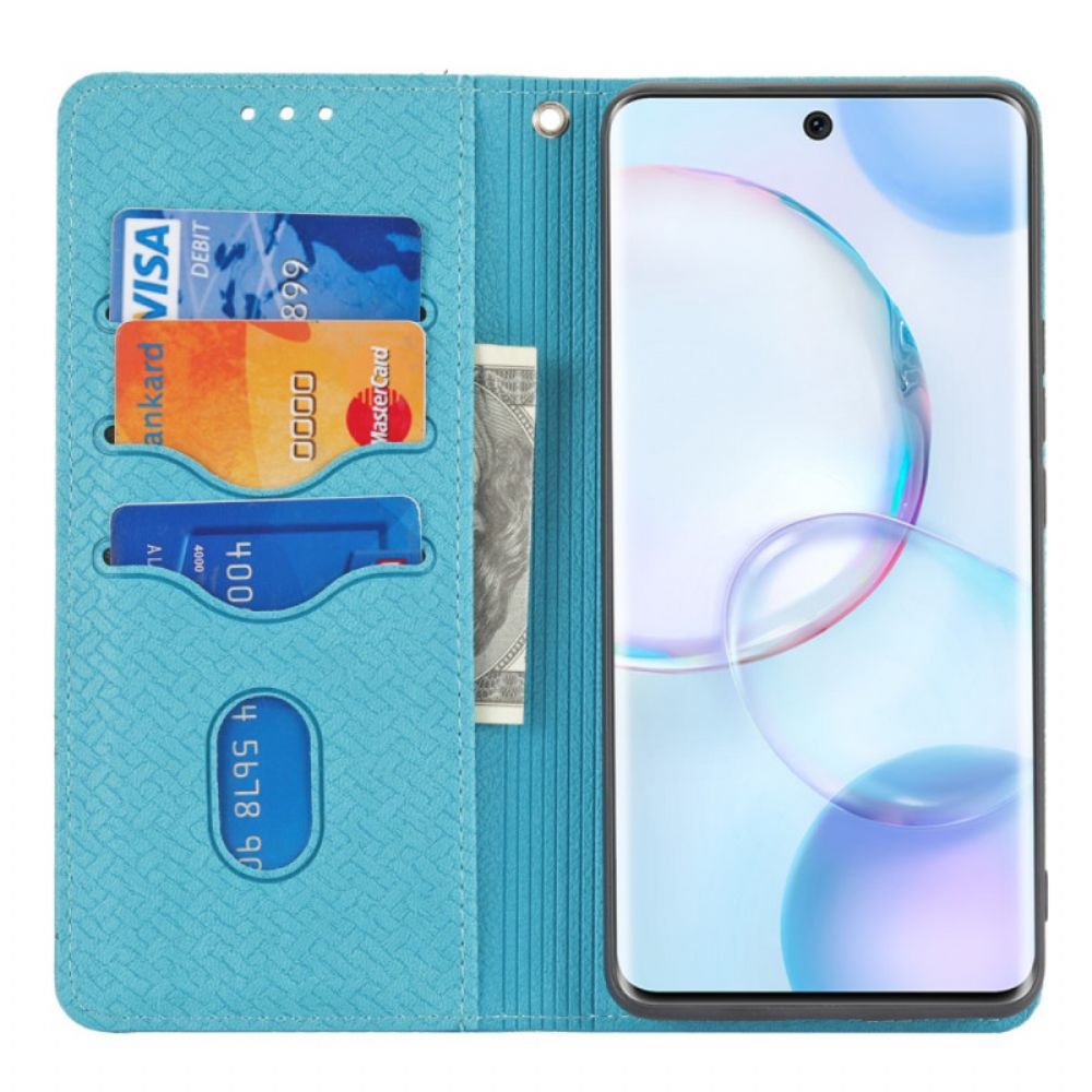 Folio-hoesje voor Huawei Nova 9 Pro / Honor 50 Pro Met Ketting Geweven Lederen Bandstijl