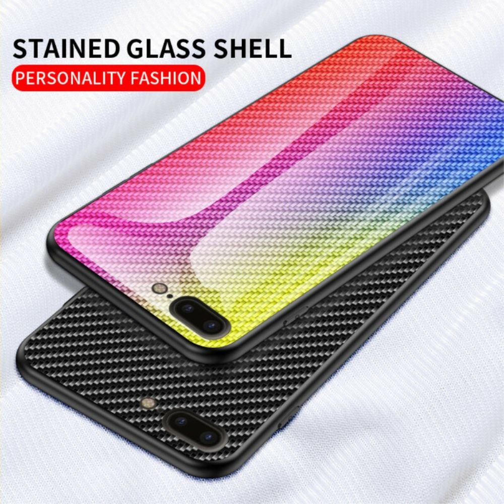 Hoesje voor iPhone 8 Plus / 7 Plus Koolstofvezel Plus Gehard Glas