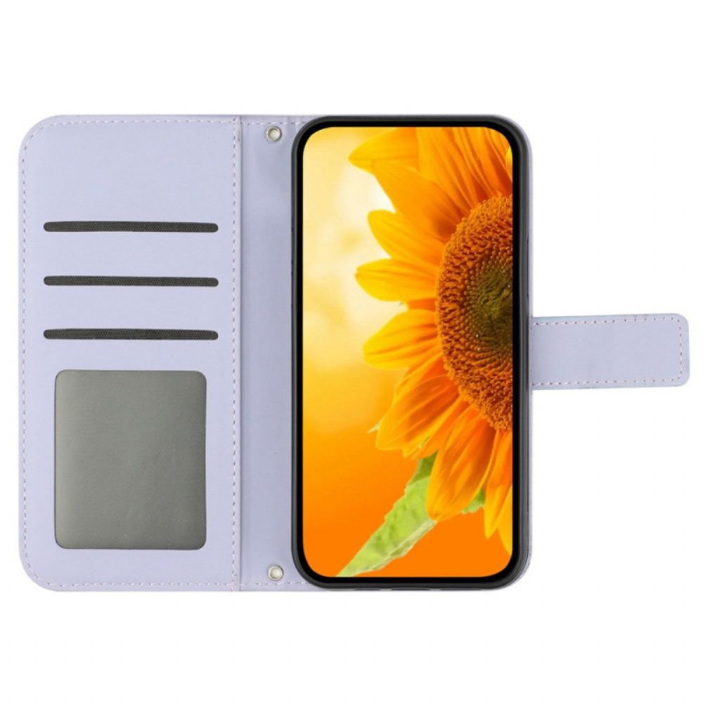 Flip Case Leren Xiaomi 14 Ultra Zonnebloempatroon Met Schouderband