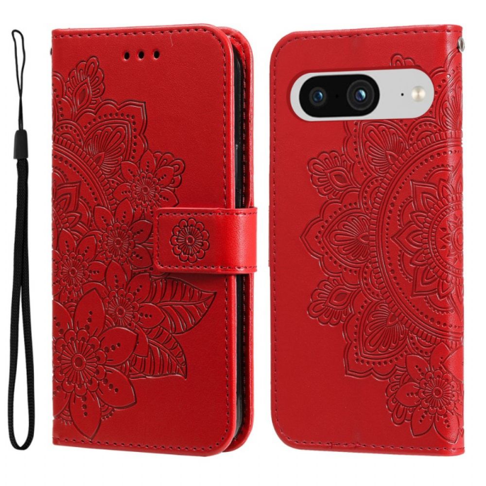 Flip Case Leren Google Pixel 8 Discrete Mandala Met Riempje