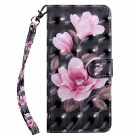 Folio-hoesje Google Pixel 8 Roze Bloemen Met Riem