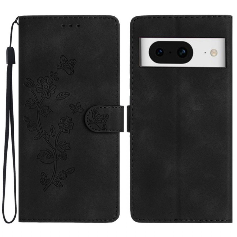 Folio-hoesje Google Pixel 8 Telefoonhoesje Mooie Bloemen Met Riempje