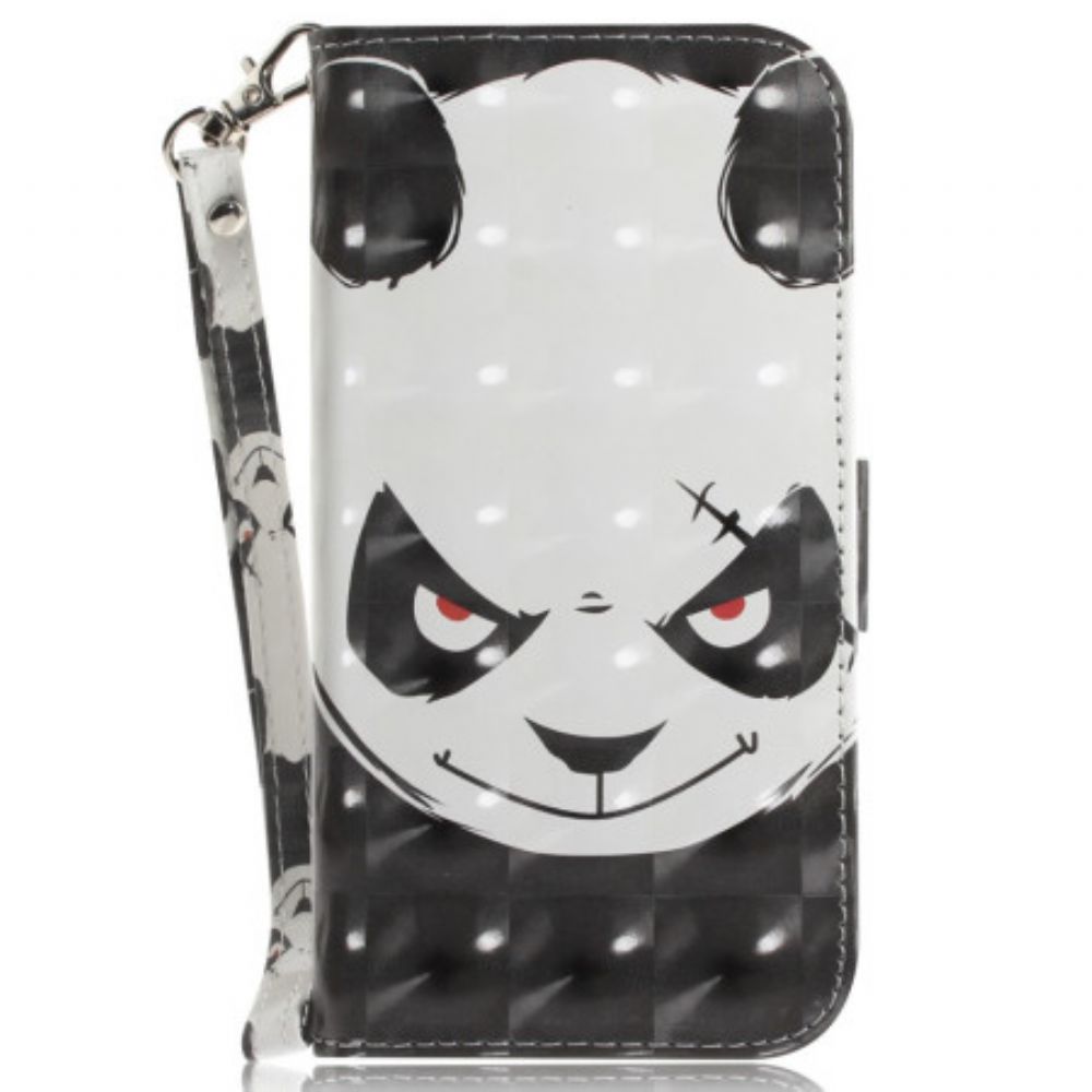 Leren Hoesje Google Pixel 8 Boze Panda Met Riem Bescherming Hoesje