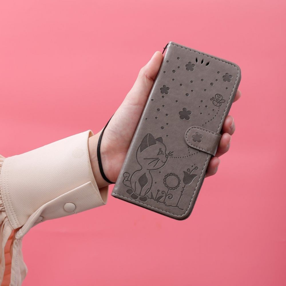 Leren Hoesje Google Pixel 8 Kat En Bijen In Koord Bescherming Hoesje