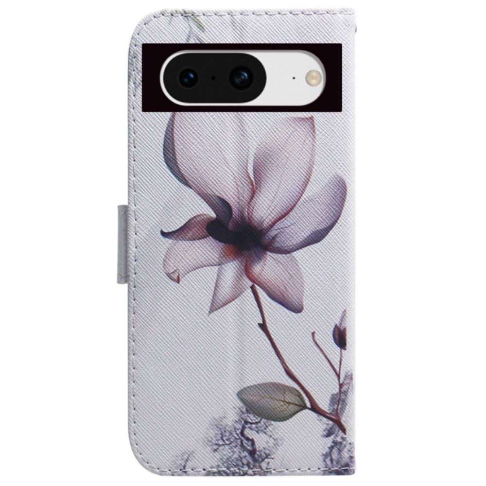 Leren Hoesje Google Pixel 8 Vintage Rozenbloem Bescherming Hoesje