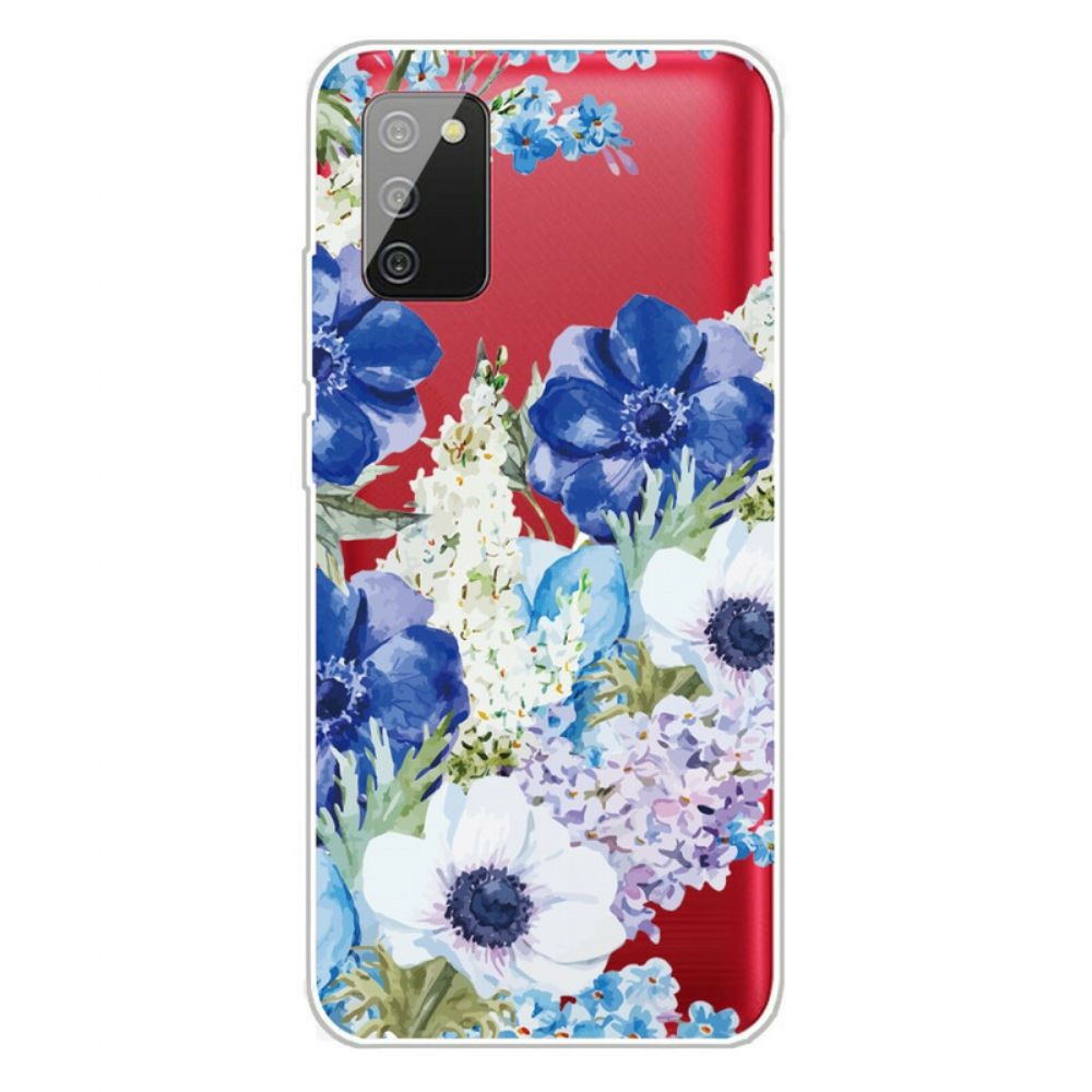 Hoesje voor Samsung Galaxy A02s Aquarel Blauwe Bloemen Naadloos