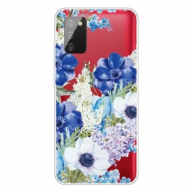 Hoesje voor Samsung Galaxy A02s Aquarel Blauwe Bloemen Naadloos