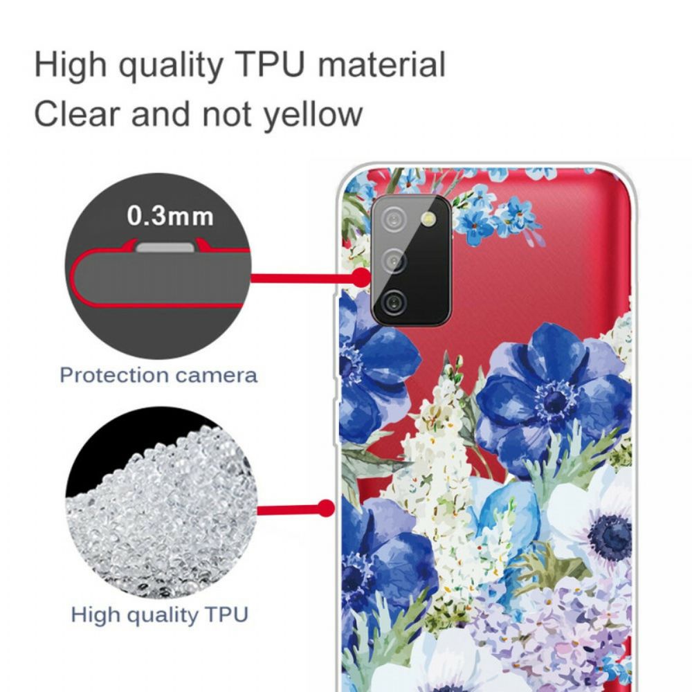 Hoesje voor Samsung Galaxy A02s Aquarel Blauwe Bloemen Naadloos