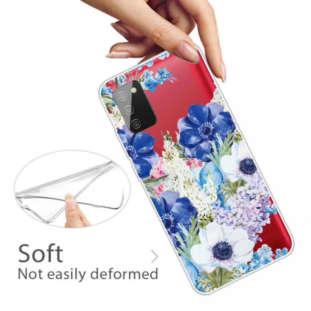 Hoesje voor Samsung Galaxy A02s Aquarel Blauwe Bloemen Naadloos