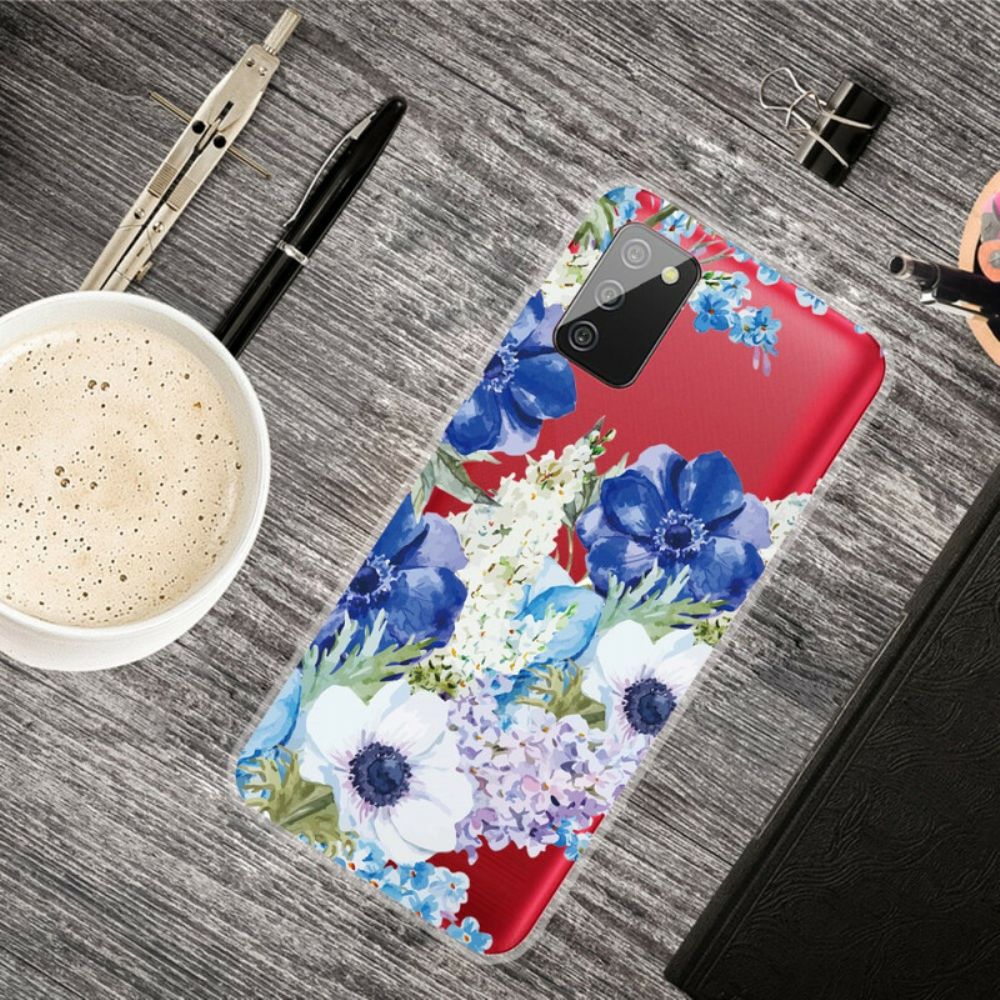 Hoesje voor Samsung Galaxy A02s Aquarel Blauwe Bloemen Naadloos