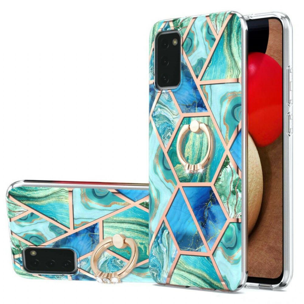 Hoesje voor Samsung Galaxy A02s Geometrisch Marmer Met Ringsteun