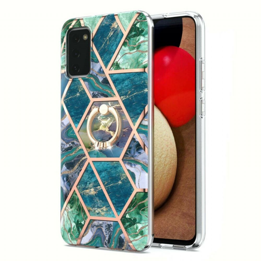 Hoesje voor Samsung Galaxy A02s Geometrisch Marmer Met Ringsteun