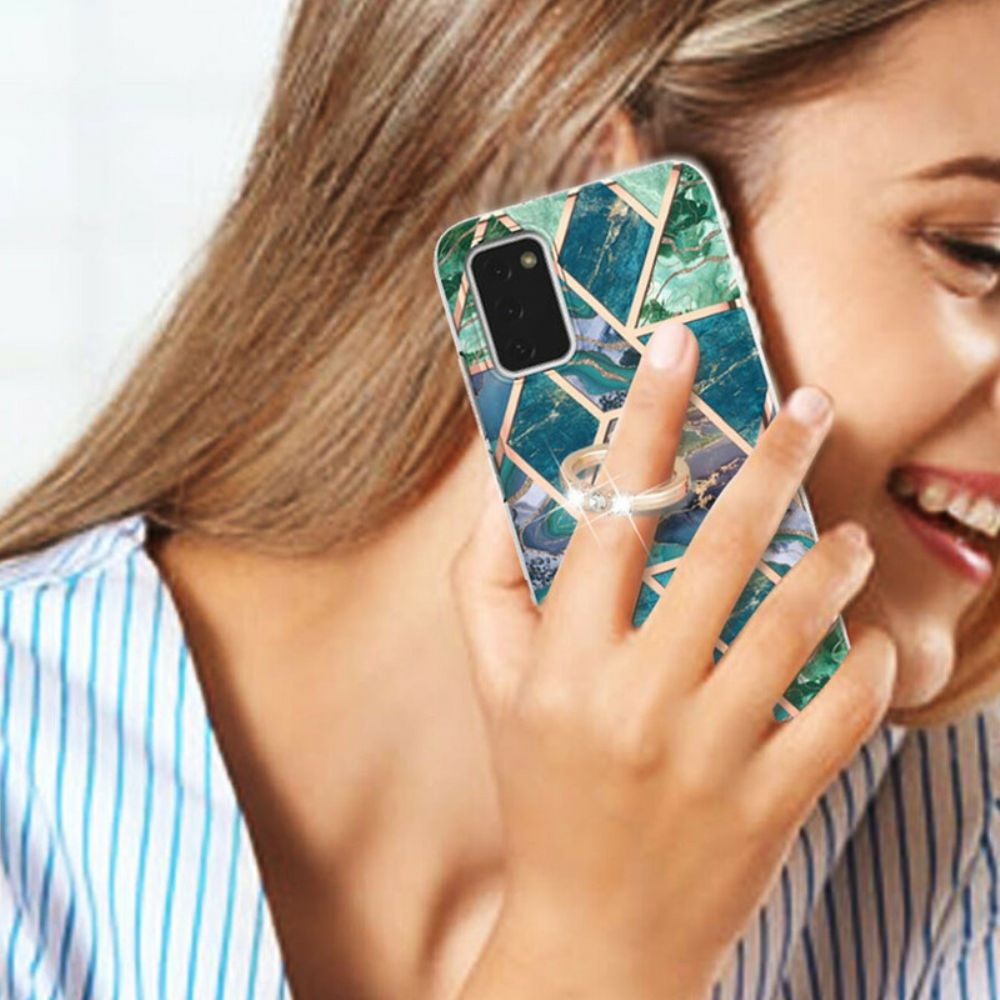 Hoesje voor Samsung Galaxy A02s Geometrisch Marmer Met Ringsteun