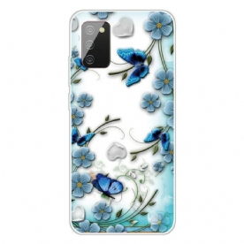 Hoesje voor Samsung Galaxy A02s Transparante Retro Vlinders En Bloemen