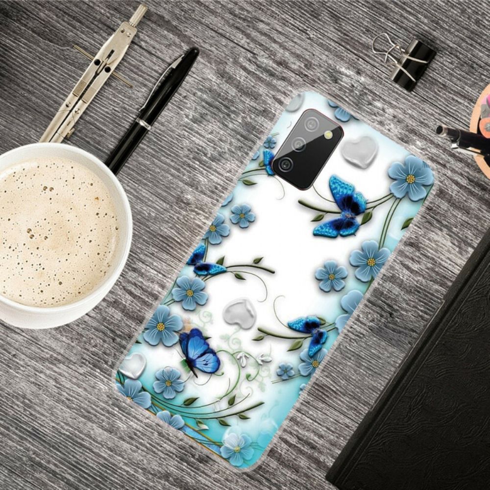 Hoesje voor Samsung Galaxy A02s Transparante Retro Vlinders En Bloemen