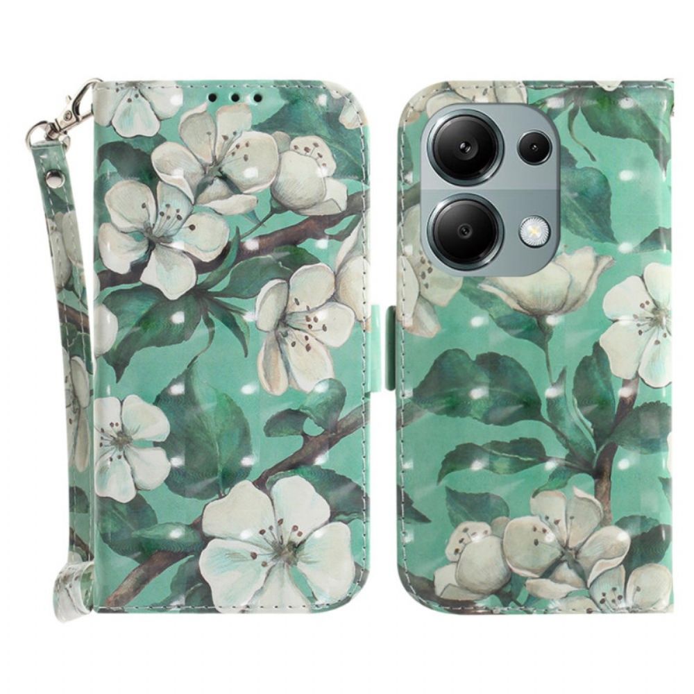 Flip Case Leren Xiaomi Redmi Note 13 Pro 4g Aquarelbloemen Met Riempje