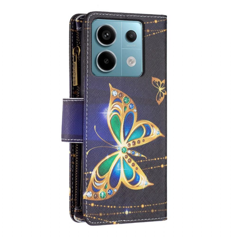 Folio-hoesje Xiaomi Redmi Note 13 Pro 4g Telefoonhoesje Strass Vlinder Portemonnee Met Riem