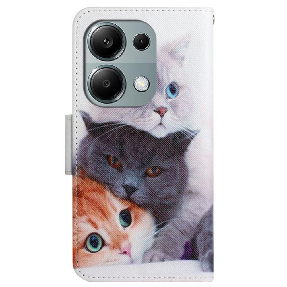 Leren Hoesje Voor Xiaomi Redmi Note 13 Pro 4g Drie Katten Met Riemen