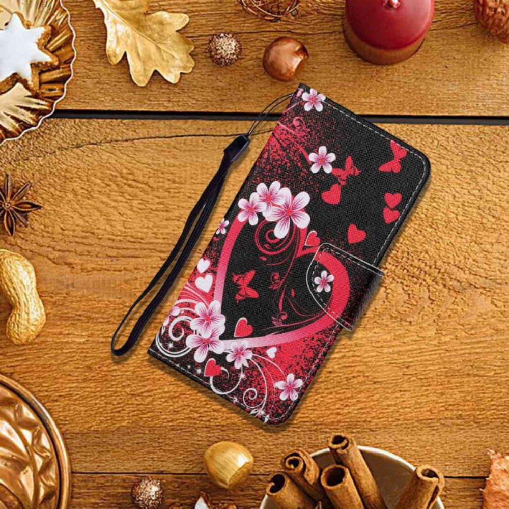 Leren Hoesje Voor Xiaomi Redmi Note 13 Pro 4g Rood Hart Met Riem