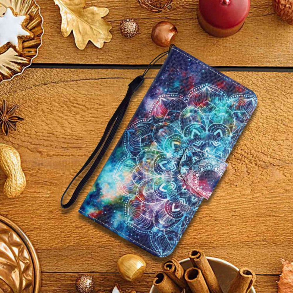 Leren Hoesje Voor Xiaomi Redmi Note 13 Pro 4g Sterrenhemel En Lanyard Mandala