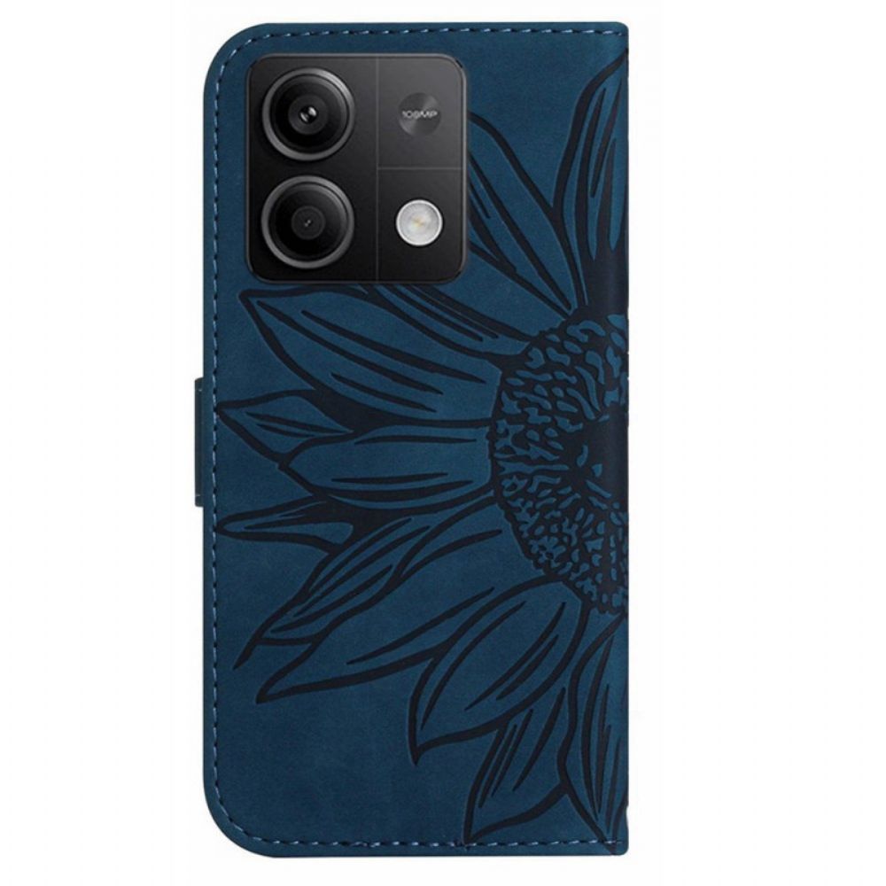 Leren Hoesje Voor Xiaomi Redmi Note 13 Pro 4g Zonnebloemprint Met Riempje