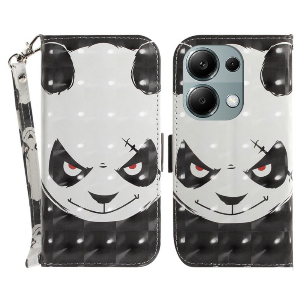 Leren Hoesje Xiaomi Redmi Note 13 Pro 4g Boze Panda Met Riem Bescherming Hoesje