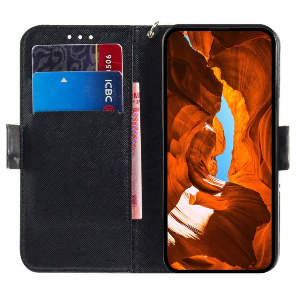 Leren Hoesje Xiaomi Redmi Note 13 Pro 4g Boze Panda Met Riem Bescherming Hoesje