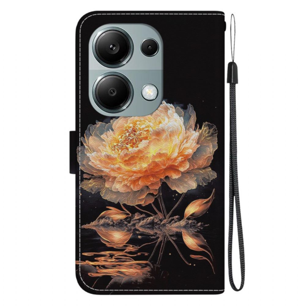 Leren Hoesje Xiaomi Redmi Note 13 Pro 4g Gouden Pioen In Lanire Bescherming Hoesje