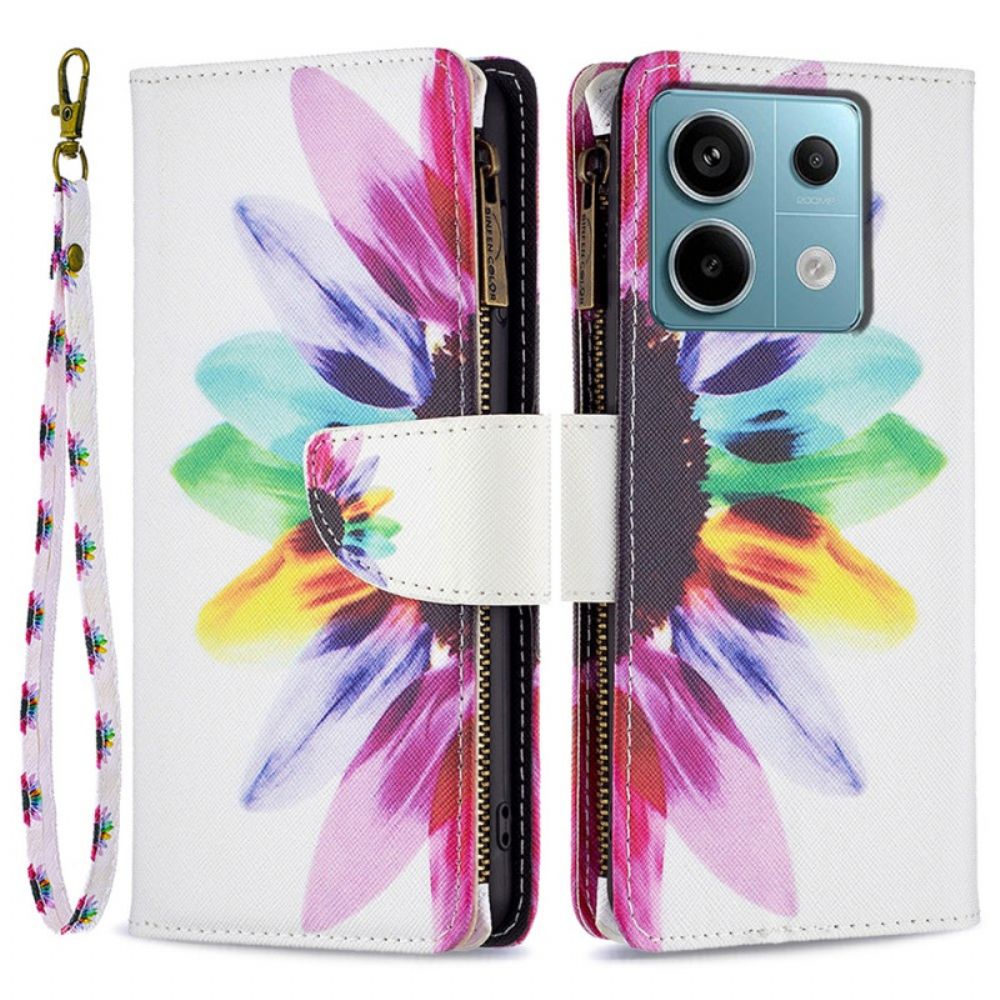 Leren Hoesje Xiaomi Redmi Note 13 Pro 4g Portemonnee Met Aquarelbloemen En Riem Bescherming Hoesje