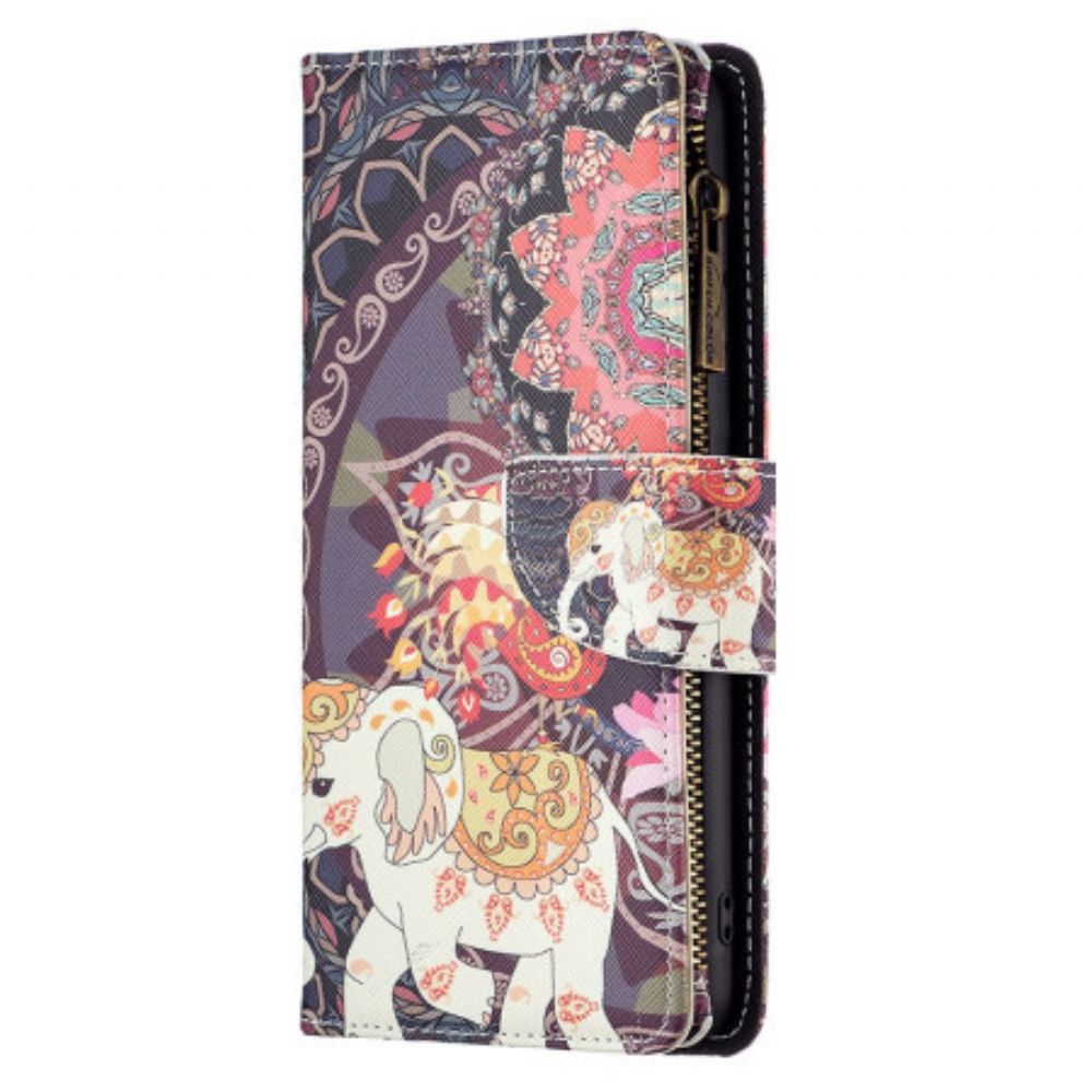 Leren Hoesje Xiaomi Redmi Note 13 Pro 4g Tribal Olifant Portemonnee Met Riem Bescherming Hoesje