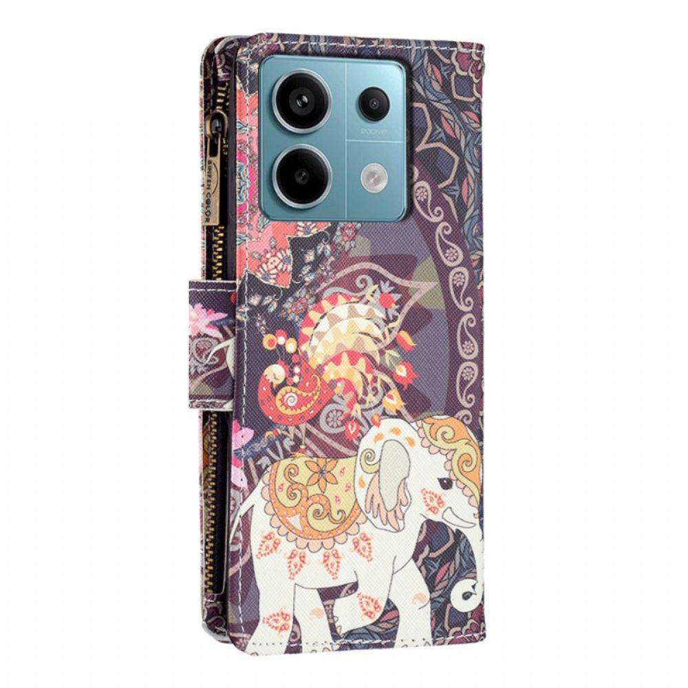 Leren Hoesje Xiaomi Redmi Note 13 Pro 4g Tribal Olifant Portemonnee Met Riem Bescherming Hoesje