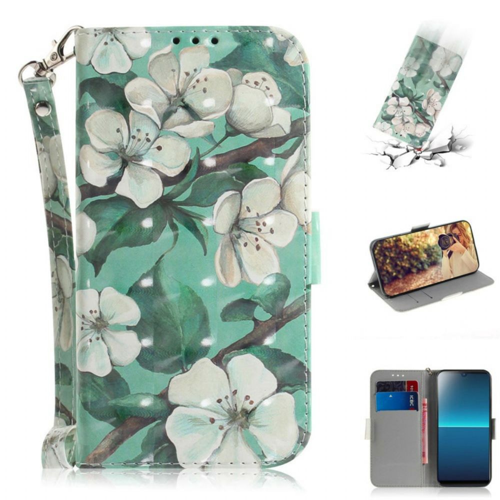 Flip Case voor Sony Xperia L4 Met Ketting Thong Bloementak