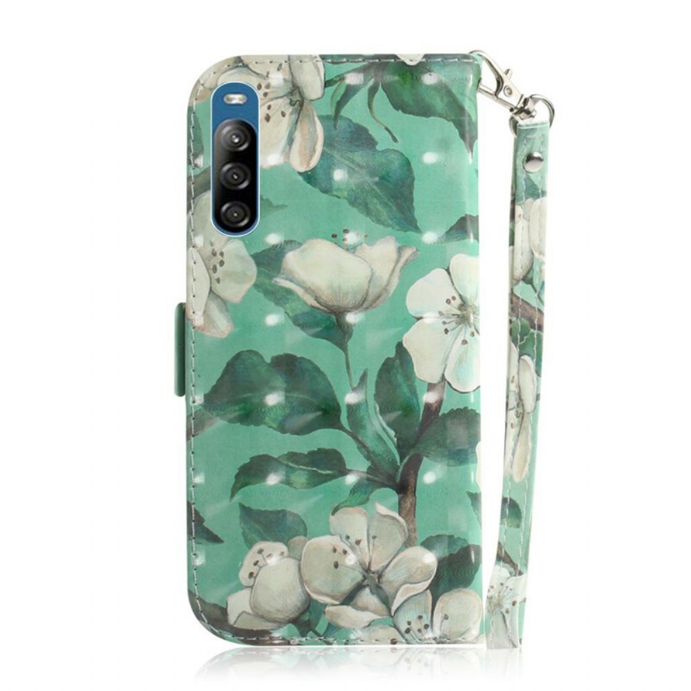 Flip Case voor Sony Xperia L4 Met Ketting Thong Bloementak