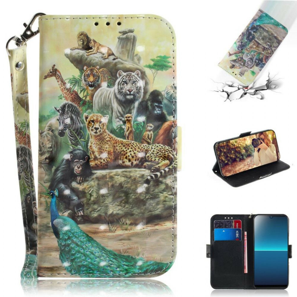 Folio-hoesje voor Sony Xperia L4 Met Ketting Thong Safari Dieren