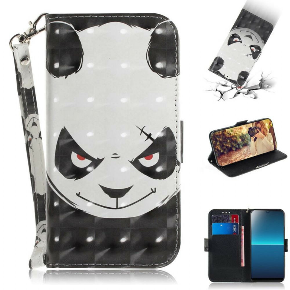 Leren Hoesje voor Sony Xperia L4 Met Ketting Boze Panda Met Riem