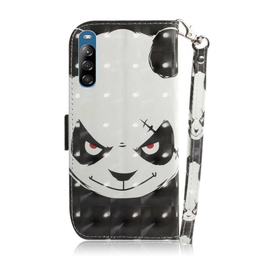 Leren Hoesje voor Sony Xperia L4 Met Ketting Boze Panda Met Riem