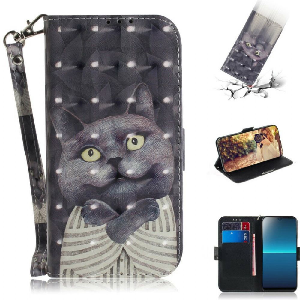 Leren Hoesje voor Sony Xperia L4 Met Ketting Grijze Kat Met Bandjes