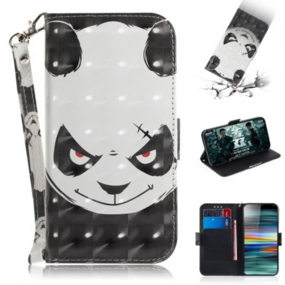 Folio-hoesje voor Sony Xperia 10 Met Ketting Boze Panda Met Riem