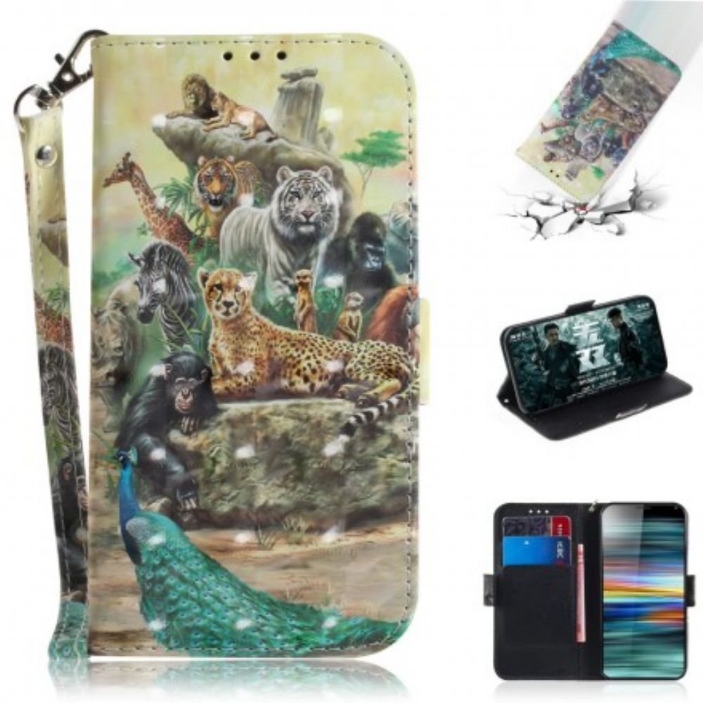 Leren Hoesje voor Sony Xperia 10 Met Ketting Thong Safari Dieren