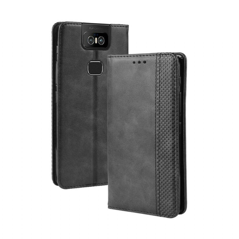 Bescherming Hoesje voor Asus ZenFone 6 Folio-hoesje Vintage Gestileerd Leereffect