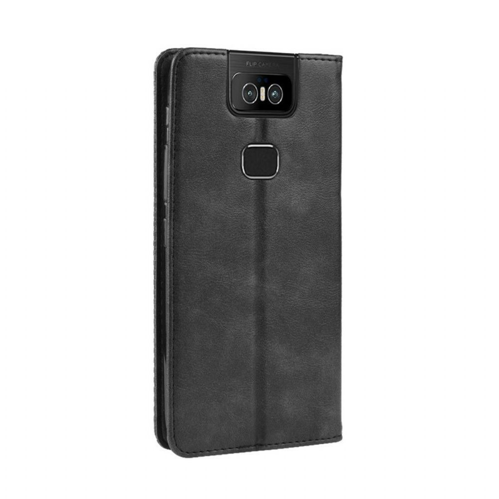 Bescherming Hoesje voor Asus ZenFone 6 Folio-hoesje Vintage Gestileerd Leereffect