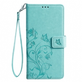 Bescherming Hoesje Oppo Reno 11 5g Vlinders En Bloemen Met Riem