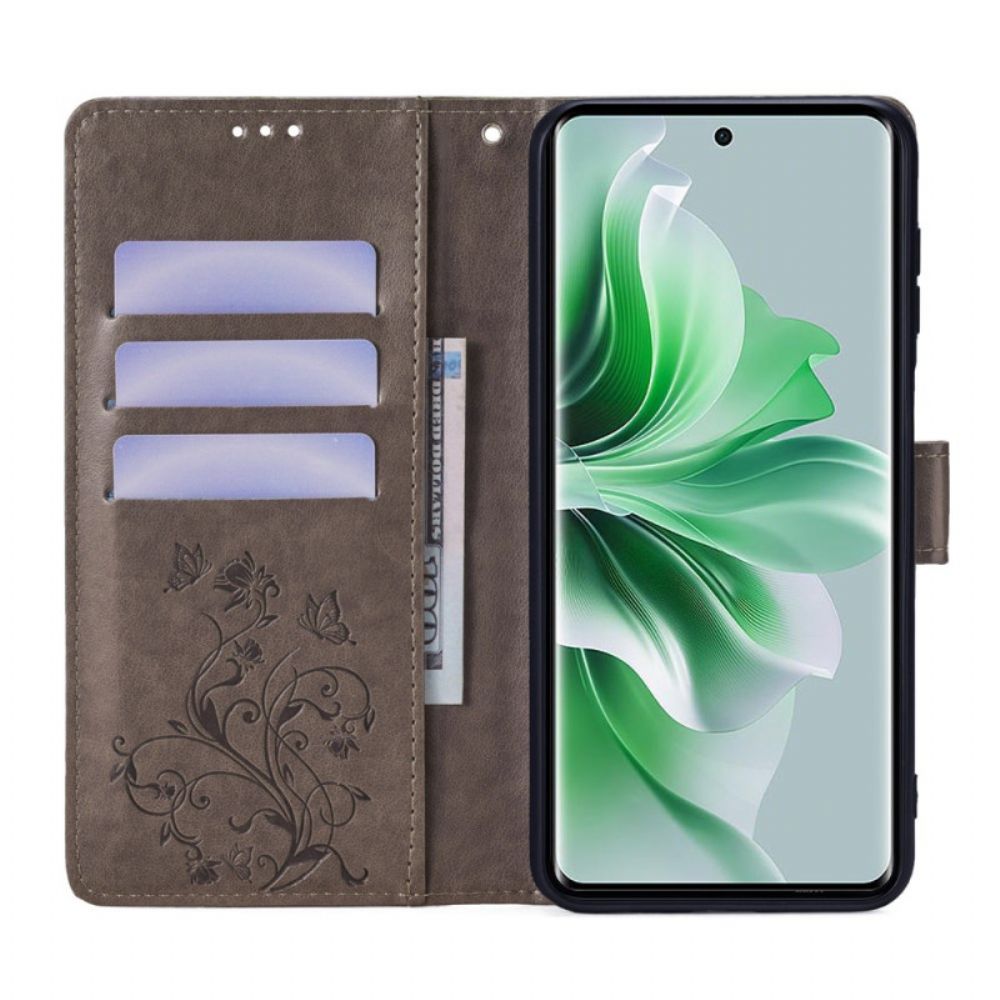 Bescherming Hoesje Oppo Reno 11 5g Vlinders En Bloemen Met Riem