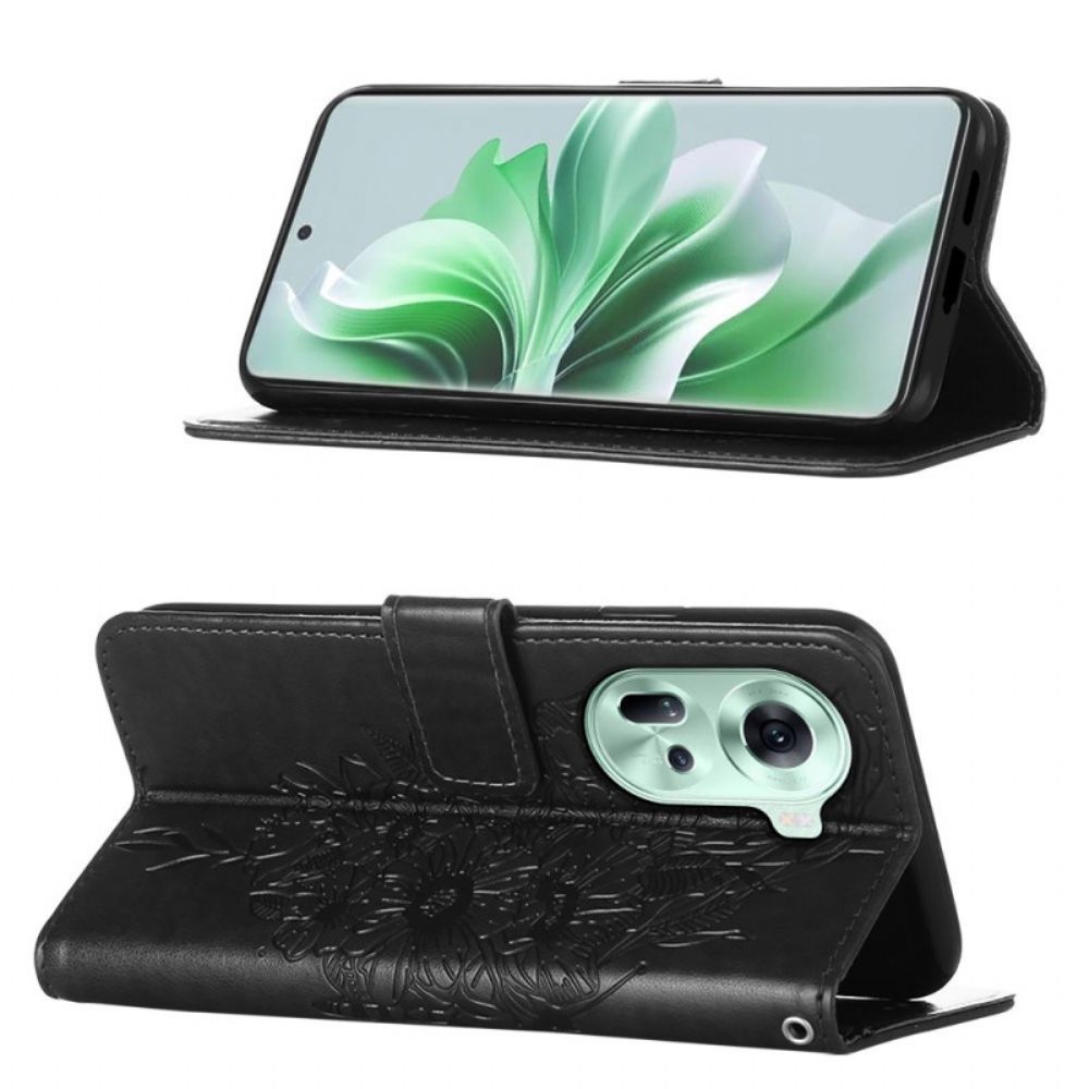 Folio-hoesje Oppo Reno 11 5g Bloemenvlinder Met Riempje