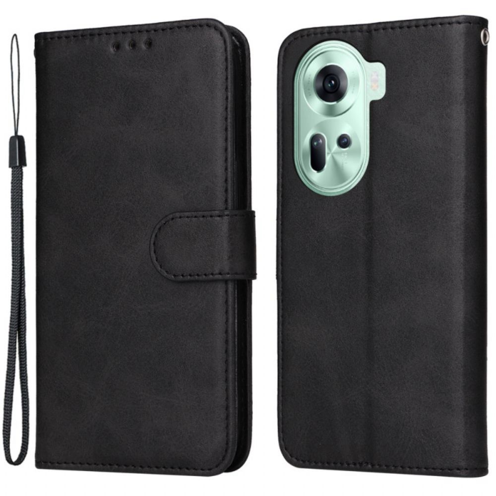 Folio-hoesje Oppo Reno 11 5g Telefoonhoesje Effen Leereffect Met Riem