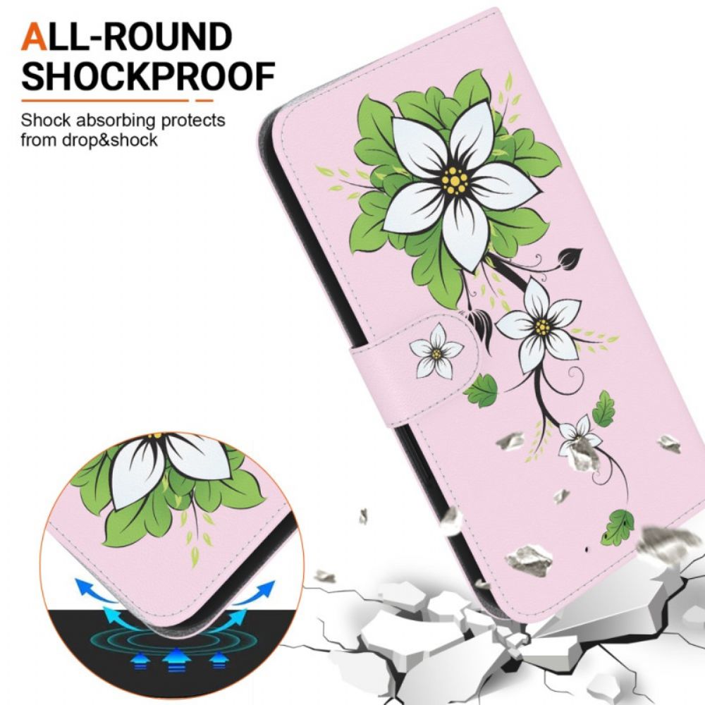 Leren Hoesje Oppo Reno 11 5g Lelieprint Met Riempje