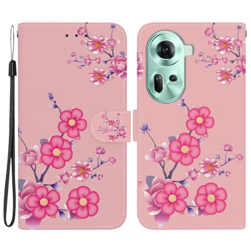 Leren Hoesje Oppo Reno 11 5g Sakura Met Riem Bescherming Hoesje